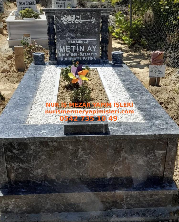İzmir Tek Kişilik Sütun Başlıklı Yerli Mermer Mezar - Görsel 4