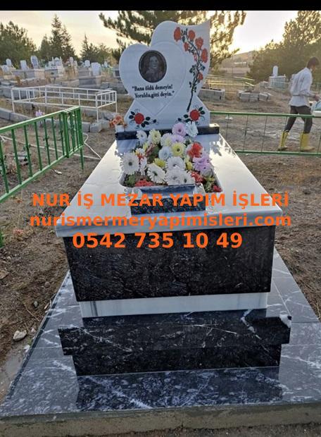 Tek Kişilik Kütahya Siyah Mermer Kalp Baştaşı Mezar Modeli - Görsel 3