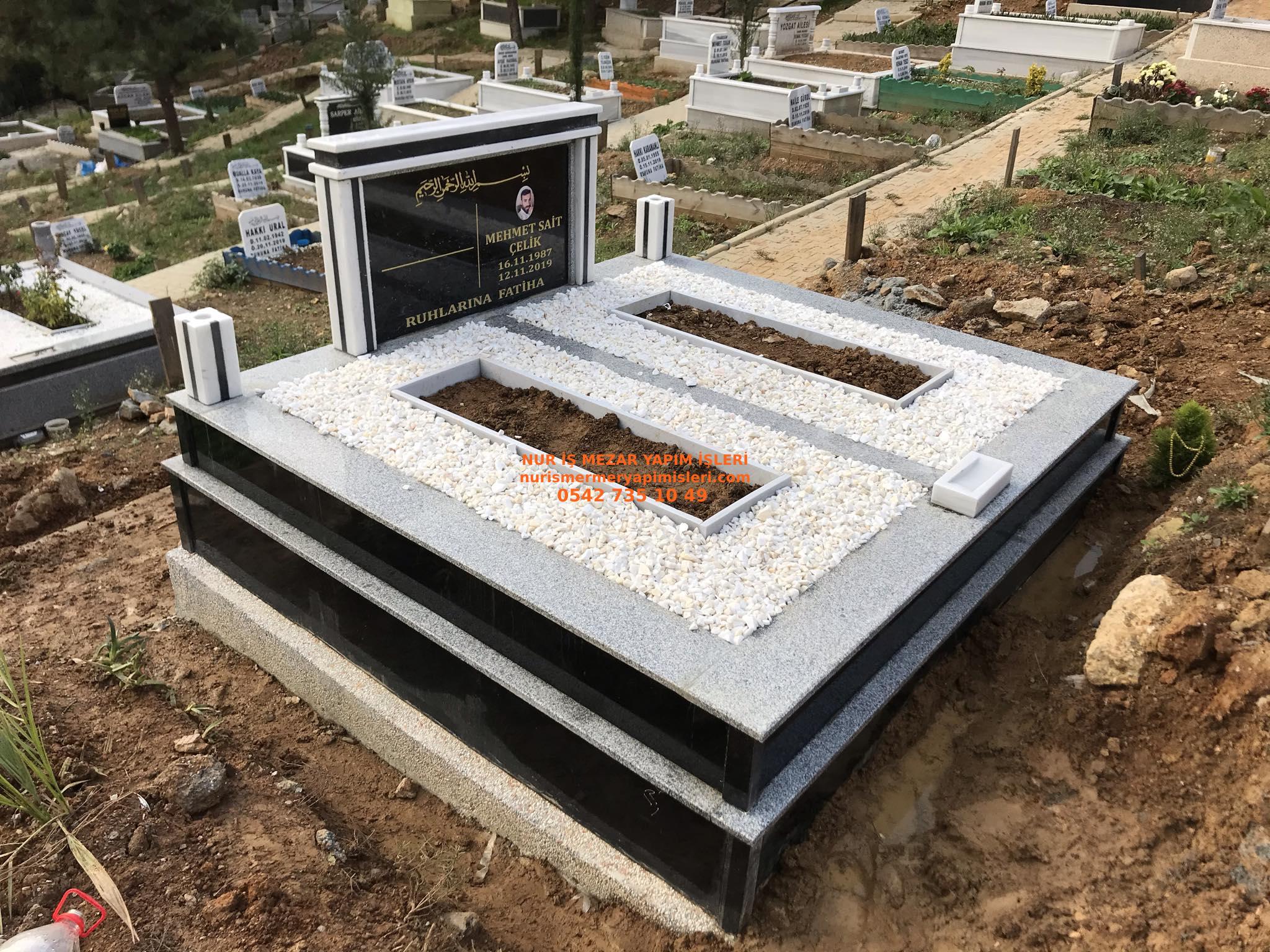 Kütahya İki Kişilik Baş Taşı Sütunlu Granit Mezar Modeli - Görsel 4
