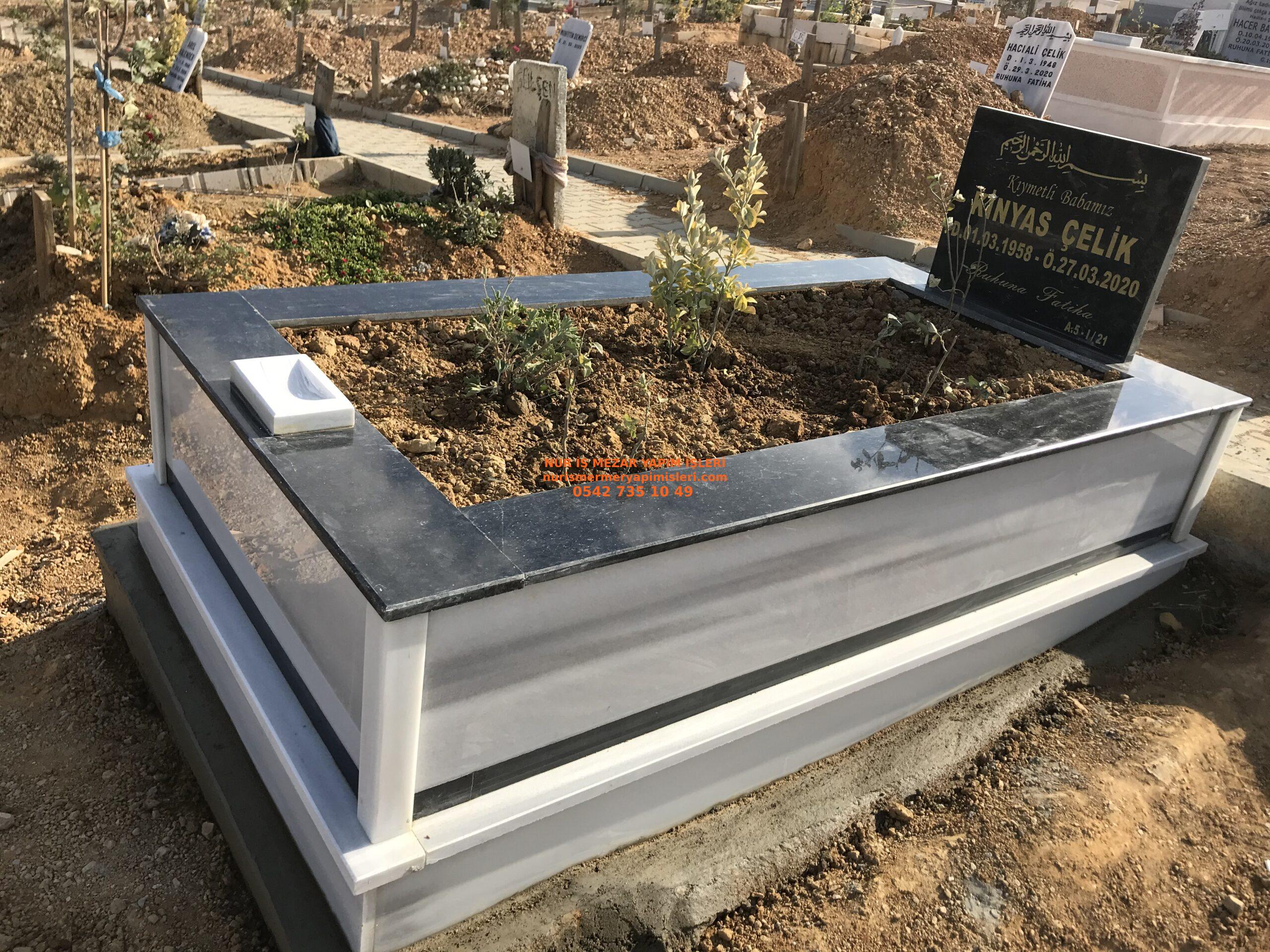 Denizli Tek Kişilik Küpeşte Baştaşı Granit Şeritli Mezar - Görsel 3