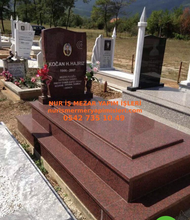 Balıkesir Tek Kişilik Üst Kapaklı Kırmızı Granit Mezar Modeli