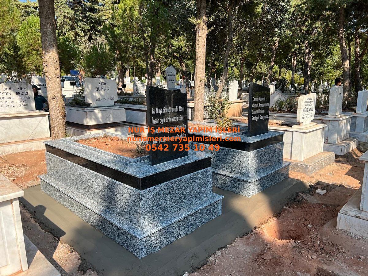 Erzincan Tek Kişilik Siyah Kuşaklı Baş Taşılı Gri Granit Mezar Modeli - Görsel 6