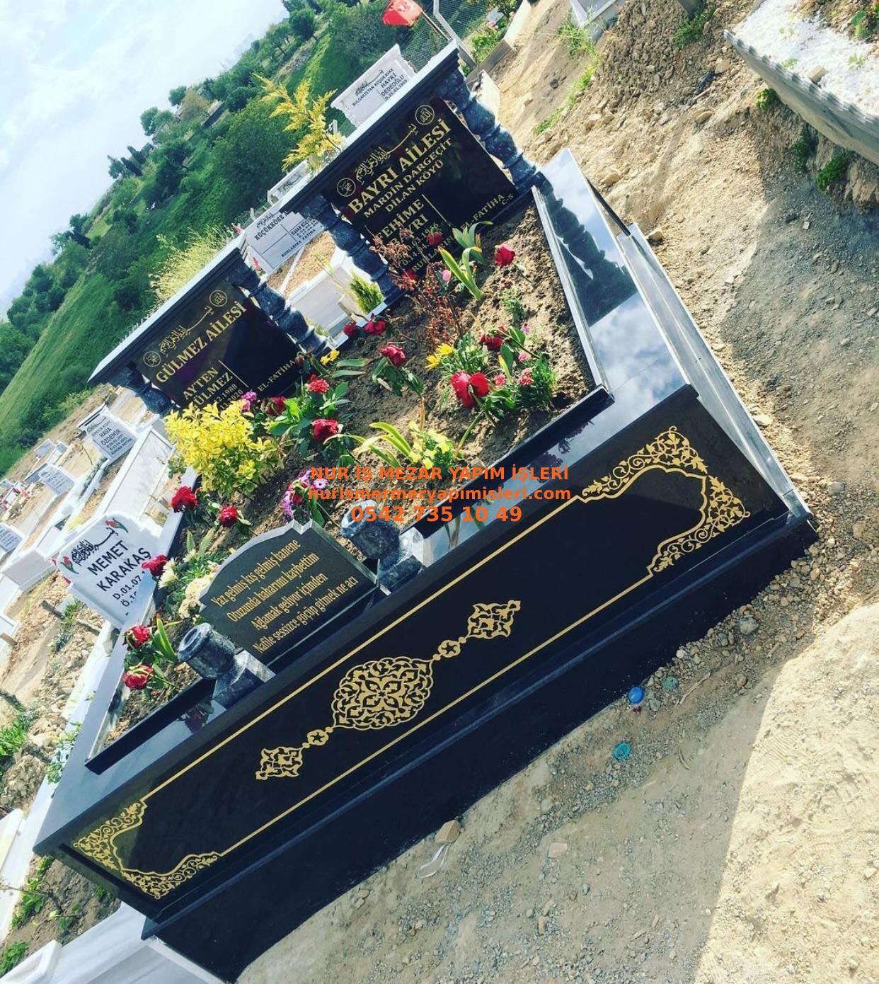 Erzincan Çift Kişilik Tamamı Siyah Granit Desenli Mezar Modeli