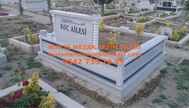 Kütahya Çift Kişilik Sütun Direkli Granit Şerit Mermer Mezar