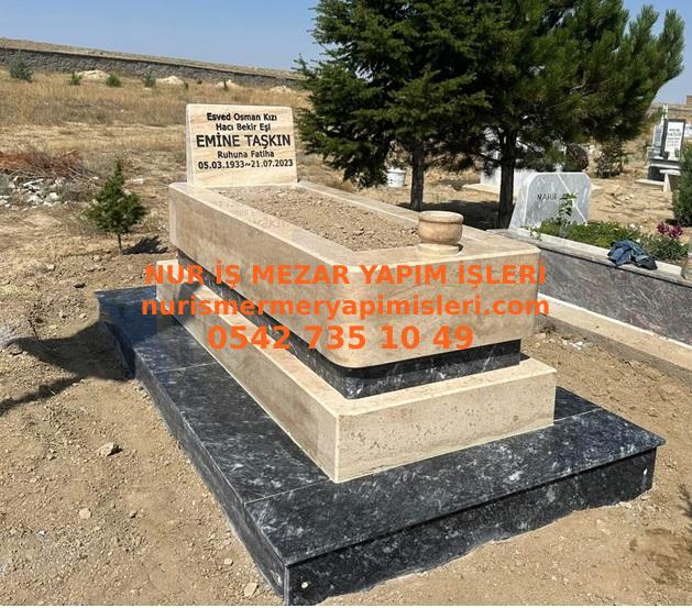 Afyon Tek Kişilik Traverten Granit Kuşaklı Blok Mezar Model