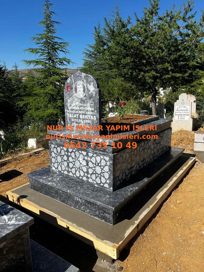 Çanakkale Tek Kişilik Komple Desenli Siyah Mermer Mezar - Görsel 3