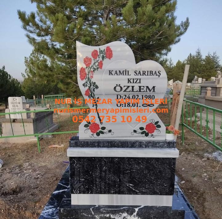 Tek Kişilik Kütahya Siyah Mermer Kalp Baştaşı Mezar Modeli - Görsel 6