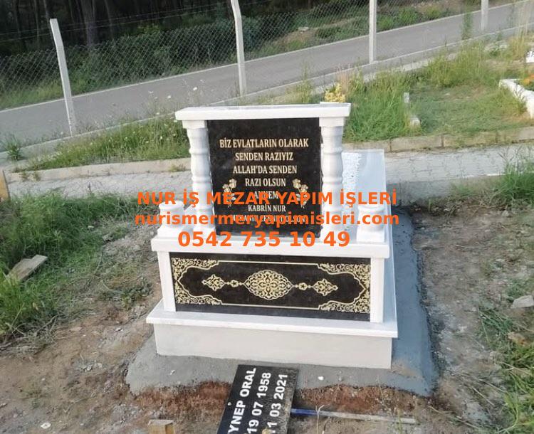 Denizli Tek Kişilik Granit Desen İşlemeli Sütunlu Mezar - Görsel 4