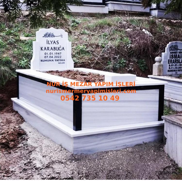 Antalya Tek Kişilik Baş Taşı Koltuklu Granit Şeritli Köşebentli Mermer Mezar - Görsel 3