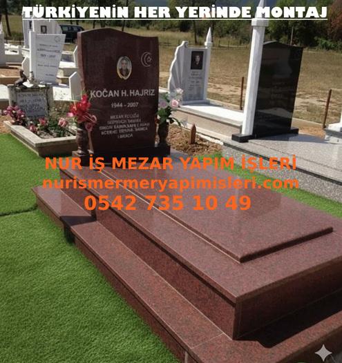 İstanbul Tek Kişilik Üst Kapaklı Kırmızı Granit Mezar Modeli