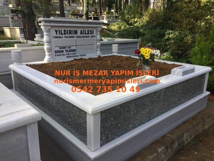 İstanbul İki Kişilik Gövde Gri Granit Sütunlu Mermer Mezar - Görsel 3