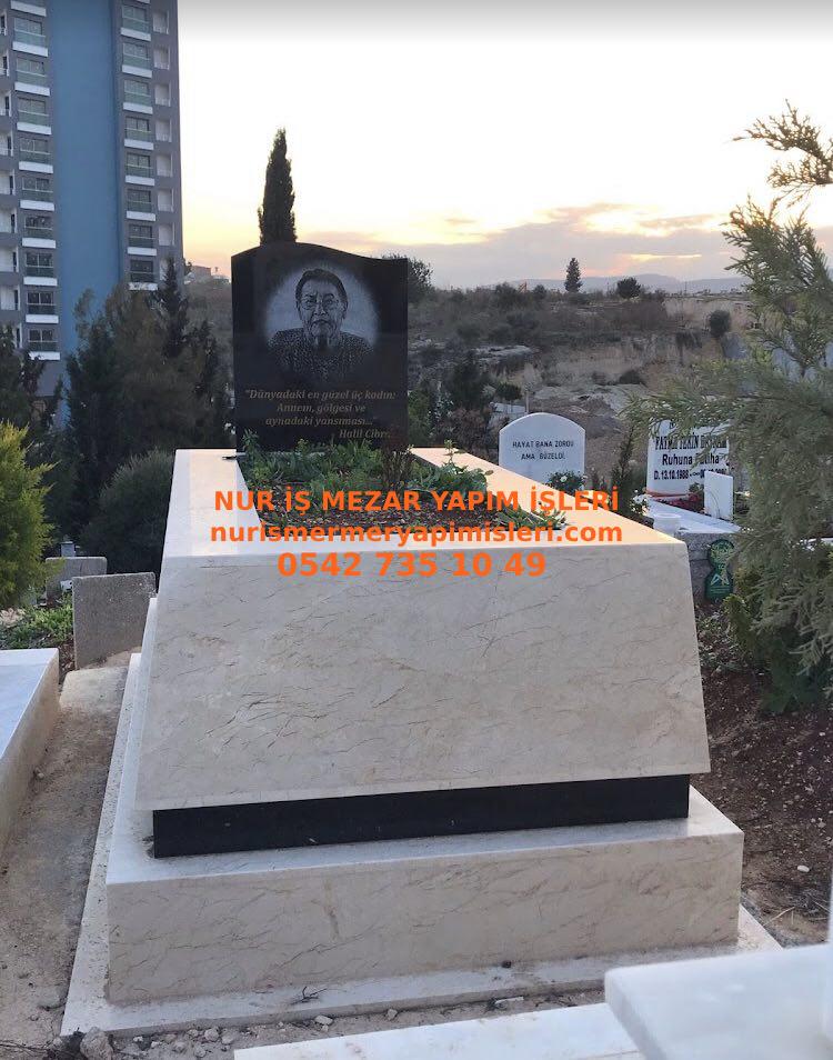 Kütahya Tek Kişilik Lazer Resimli Granit Kuşaklı Konik Bej Mezar