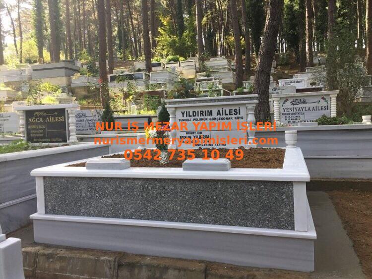İstanbul İki Kişilik Gövde Gri Granit Sütunlu Mermer Mezar