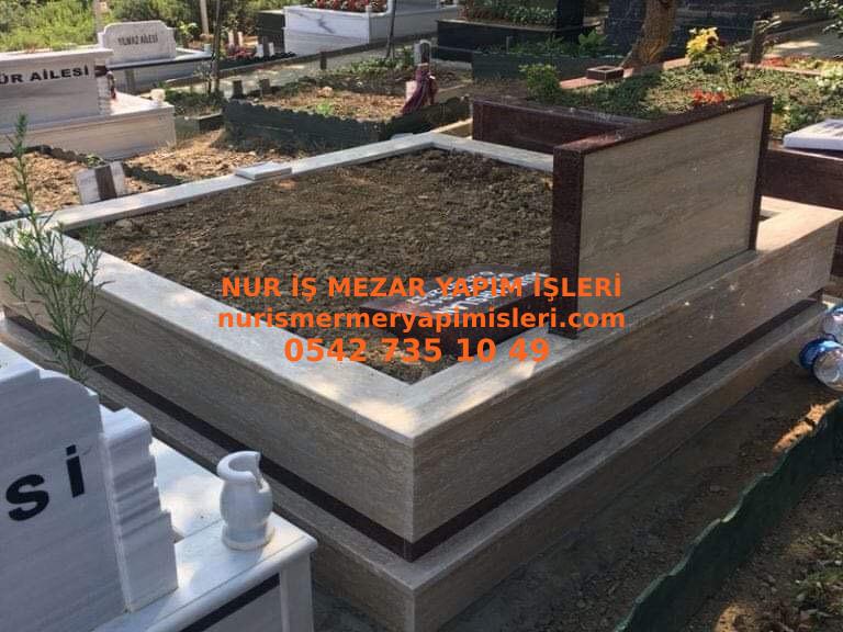Erzincan Çift Kişilik Granit Şeritli Traverten Mezar Modeli - Görsel 2