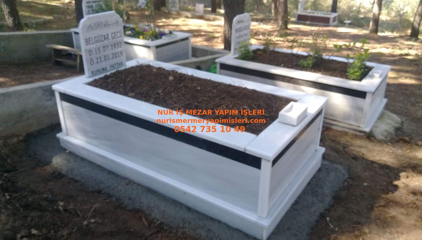 Afyon Tek Kişilik Granit Şeritli Mermer Mezar