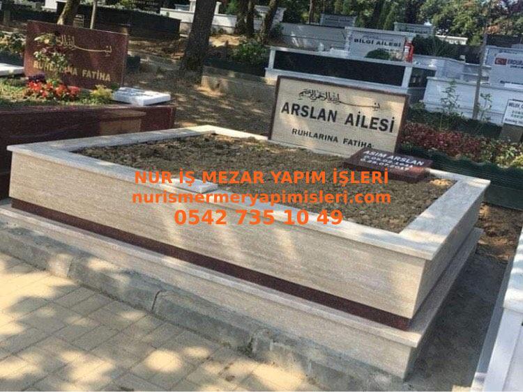 Erzincan Çift Kişilik Granit Şeritli Traverten Mezar Modeli