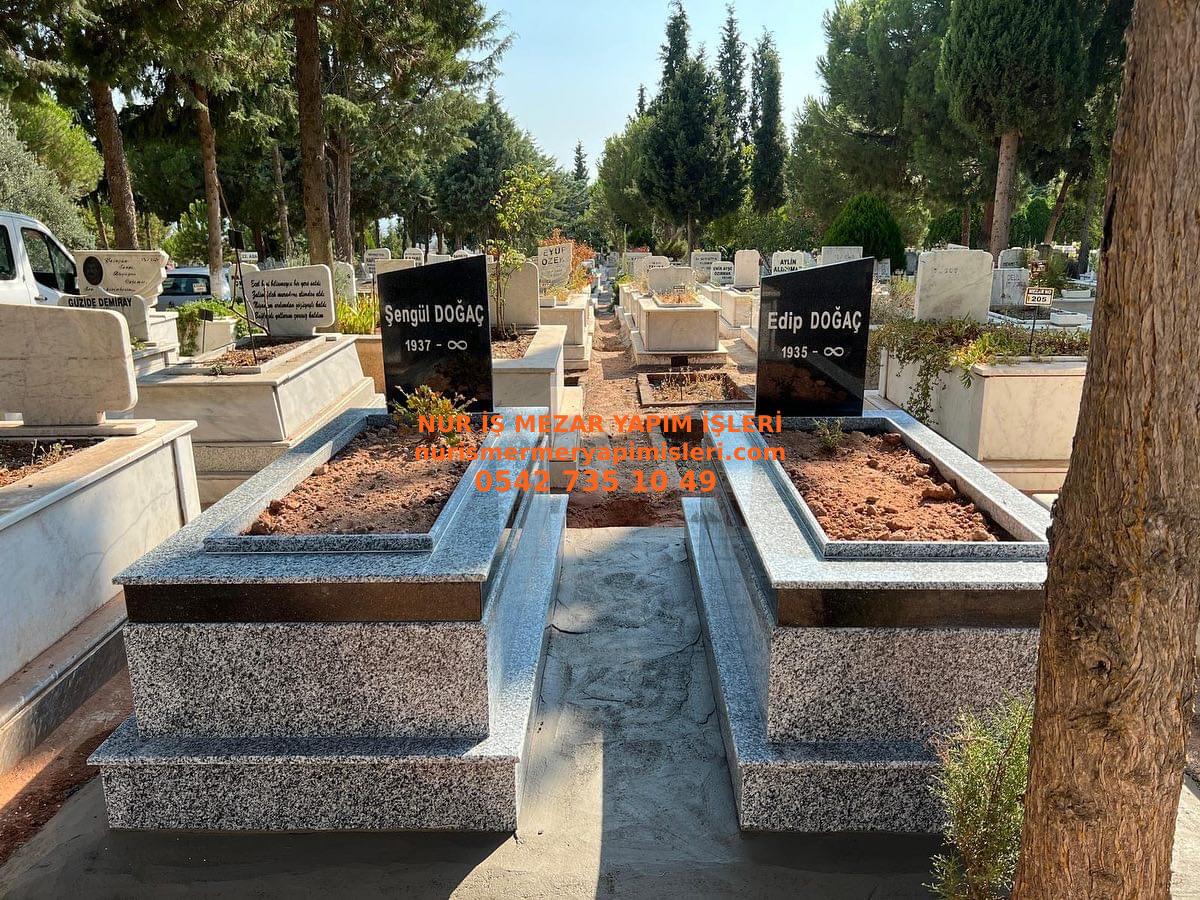 Erzincan Tek Kişilik Siyah Kuşaklı Baş Taşılı Gri Granit Mezar Modeli - Görsel 3