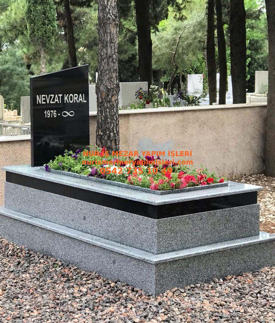 Erzincan Tek Kişilik Siyah Kuşaklı Baş Taşılı Gri Granit Mezar Modeli - Görsel 4