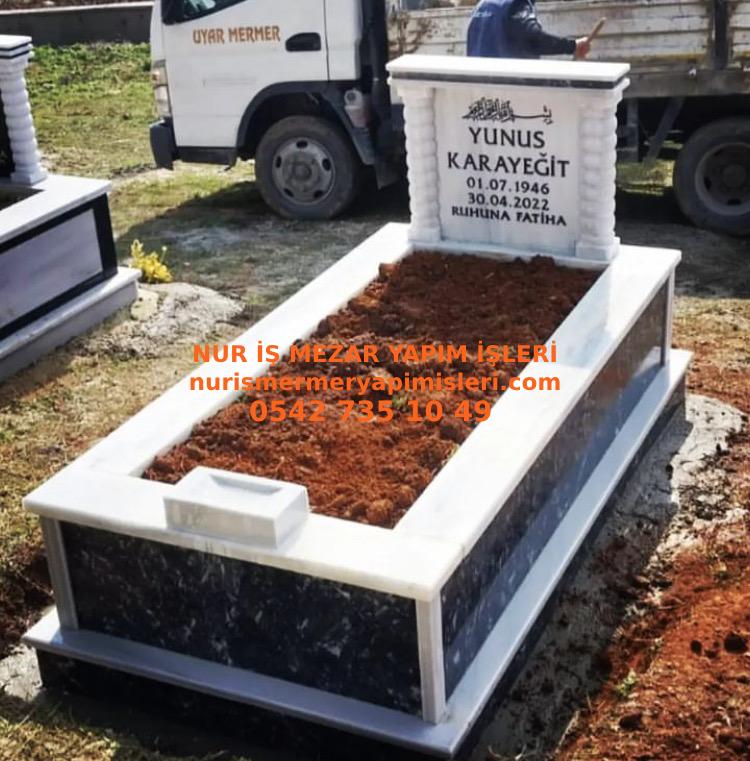 Malatya Tek Kişilik Baştaşı Sütunlu Gövde Siyah Mermer Mezar