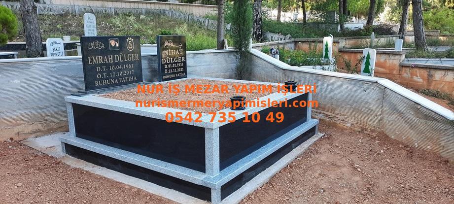 İzmir Çift Kişilik Gri Siyah Granit Mezar Modelleri - Görsel 2