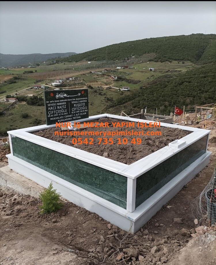 Çanakkale İki Kişilik Baş Taşı Gövde Yeşil Granit Mermer Mezar