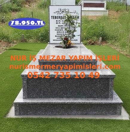 İstanbul Tek Kişilik Baştaşı Mermer Komple Kapaklı PM White Granit Mezar