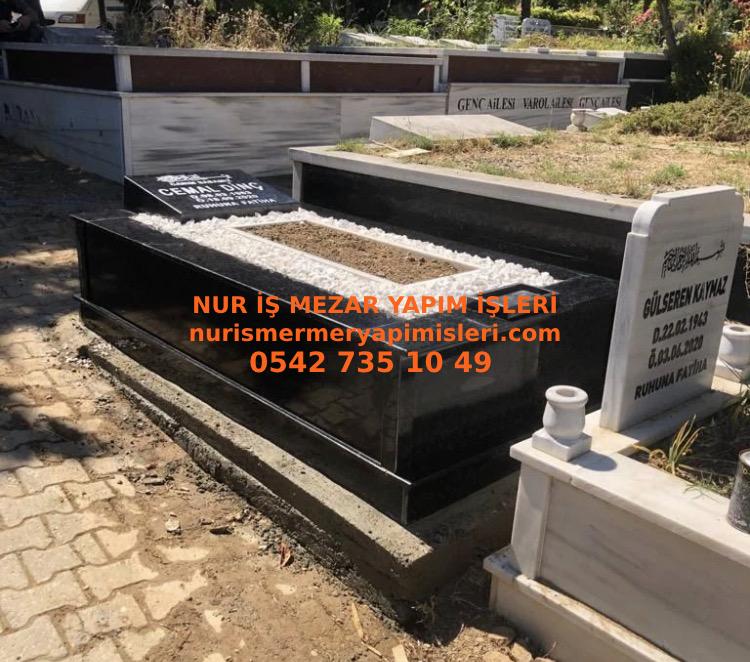Çanakkale Tek Kişilik Baş Taşı Yatık Komple Ash Black Granit Mezar
