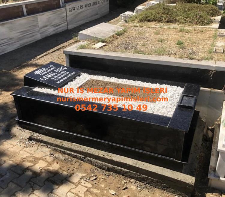 Çanakkale Tek Kişilik Baş Taşı Yatık Komple Ash Black Granit Mezar - Görsel 4