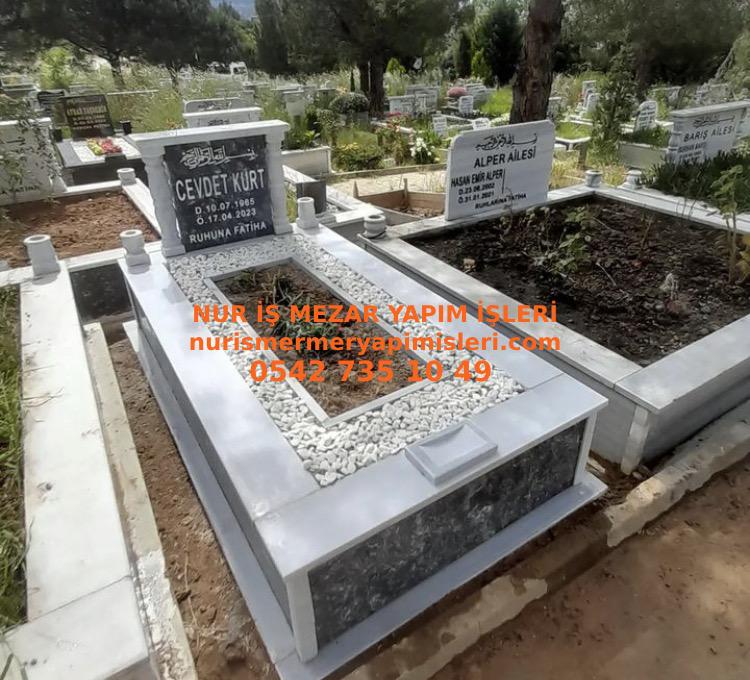 Aydın Tek Kişilik Sütunlu Gövde Siyah Mermer Mezar - Görsel 2