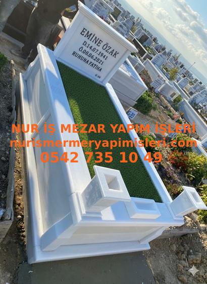 İstanbul Tek Kişilik Baştaşı Sütunlu Vazolu Süt Beyazı Mermer Mezar - Görsel 2