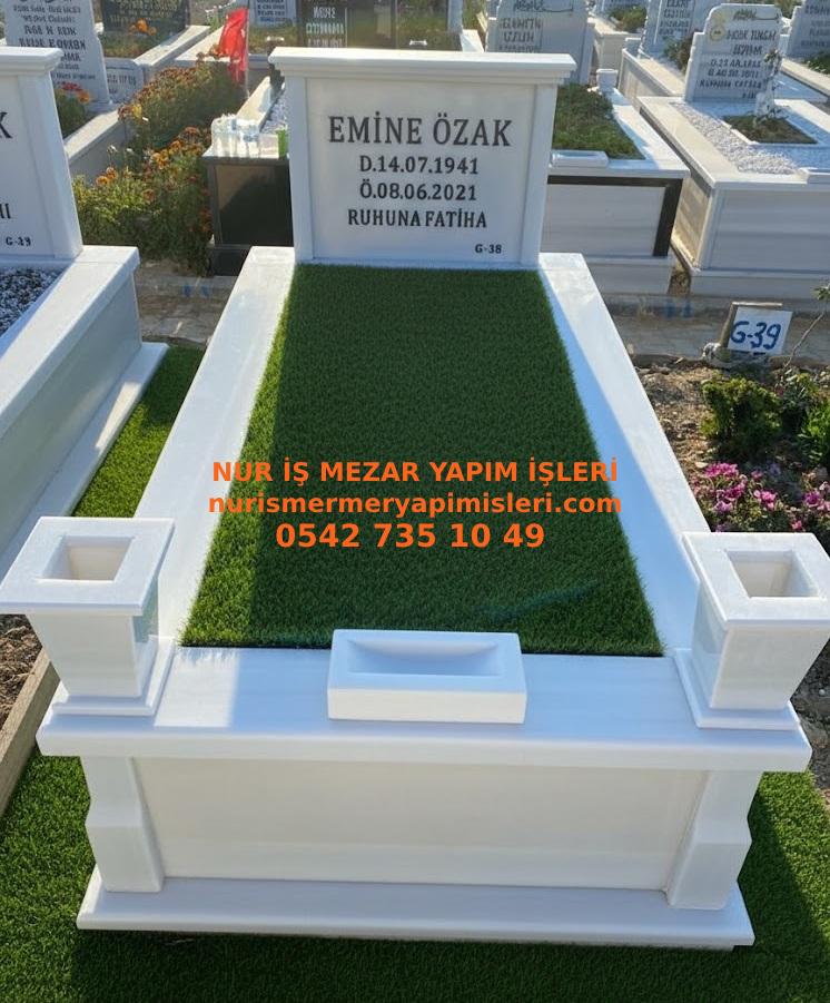 İstanbul Tek Kişilik Baştaşı Sütunlu Vazolu Süt Beyazı Mermer Mezar - Görsel 3