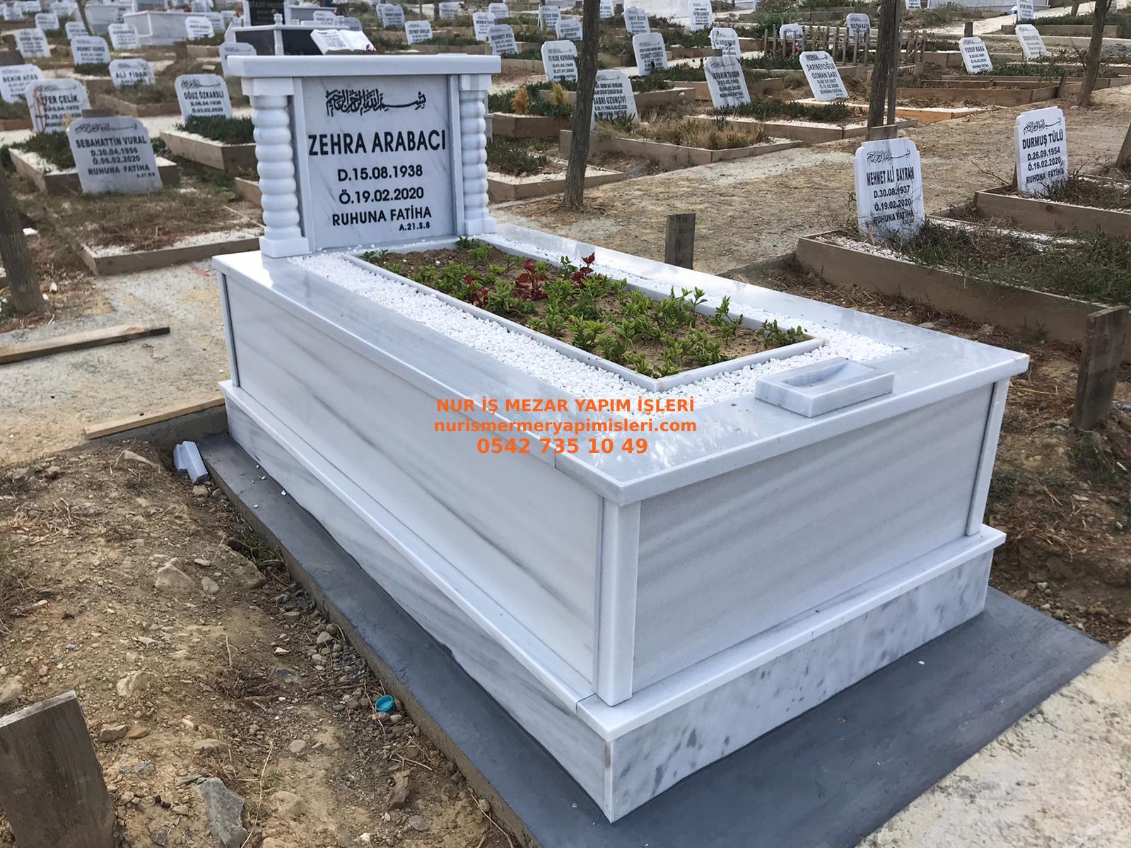 Denizli Tek Kişilik Mermer Sütunlu Mezar Modeli - Görsel 3