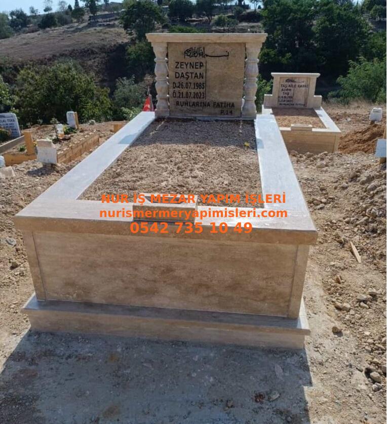 Denizli Tek Kişilik Komple Sütunlu Traverten Mezar Modeli