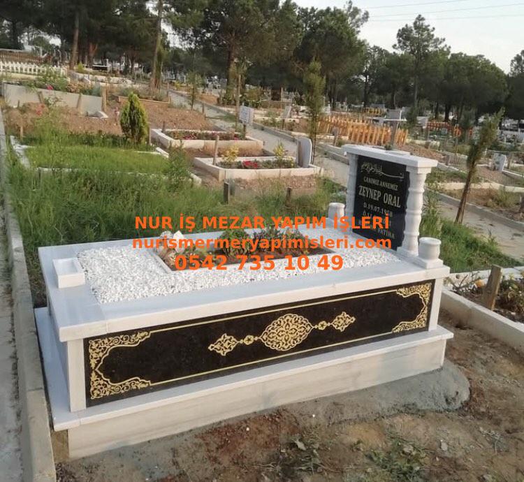 Denizli Tek Kişilik Granit Desen İşlemeli Sütunlu Mezar