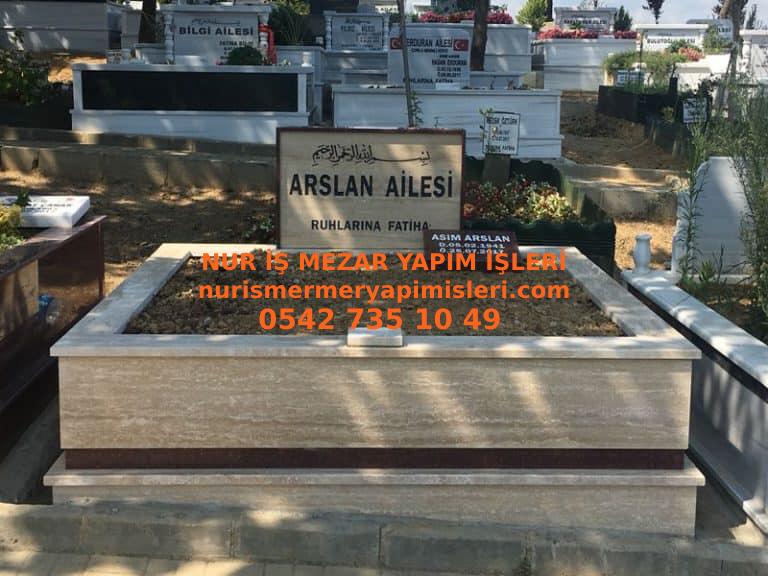 Erzincan Çift Kişilik Granit Şeritli Traverten Mezar Modeli - Görsel 4