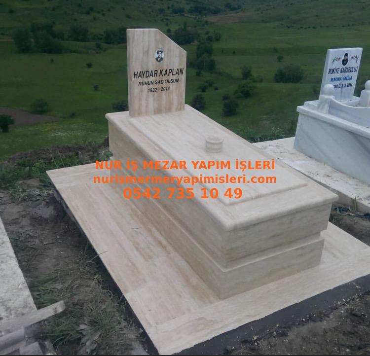 Mersin Tek Kişilik Kapaklı Porselen Resimli Traverten Mezar