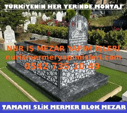 İstanbul Tek Kişilik Komple Desenli Siyah Mermer Mezar - Görsel 2