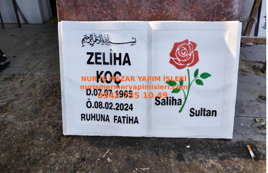 Gül Desenli Kitabe Mermer Mezar Taşı