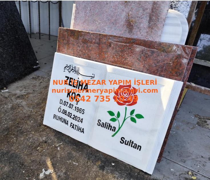 Gül Desenli Kitabe Mermer Mezar Taşı - Görsel 2